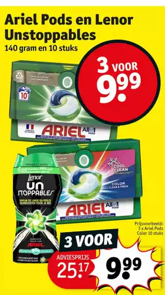 Kruidvat Ariel Pods en Lenor Unstoppables 140 gram en 10 stuks aanbieding