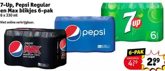 Kruidvat 7-Up, Pepsi Regular en Max blikjes 6-pak 6x330ml aanbieding