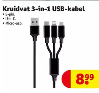 Kruidvat Kruidvat 3-in-1 USB-kabel • 8-pin. • Usb-C. • Micro-usb. aanbieding