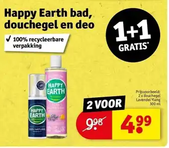 Kruidvat Happy earth bad, douchegel en deo aanbieding