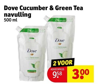 Kruidvat Dove cucumber & green tea navulling 500 ml aanbieding