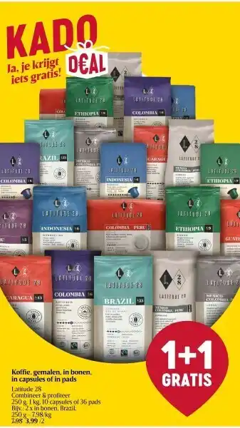 Delhaize Latitude 28 Koffie, gemalen, in bonen, in capsules of in pads aanbieding