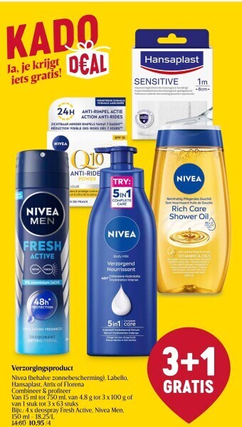 Delhaize Verzorgingsproduct Nivea (behalve zonnebescherming), Labello, Hansaplast, Atrix of Florena aanbieding