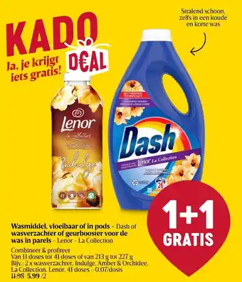 Delhaize Wasmiddel, vloeibaar of in pods - dash of wasverzachter of geurbooster voor de was in parels Lenor - La Collectopn aanbieding
