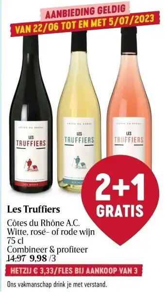 Delhaize Les truffiers Côtes du Rhône A.C. Witte, rosé- of rode wijn 75 cl aanbieding