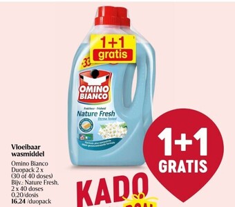 Delhaize Omino Bianco Duopack 2 x (30 of 40 doses) Vloeibaar wasmiddel aanbieding