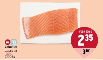 Delhaize Zalmfilet Zonder vel -30% 100g aanbieding
