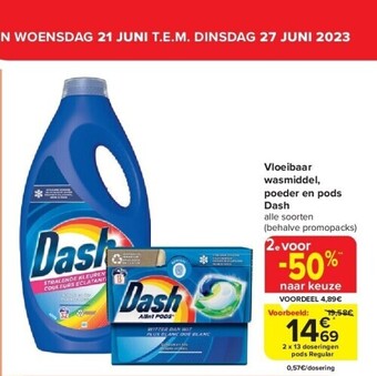 Carrefour Vloeibaar wasmiddel, poeder en pods dash aanbieding