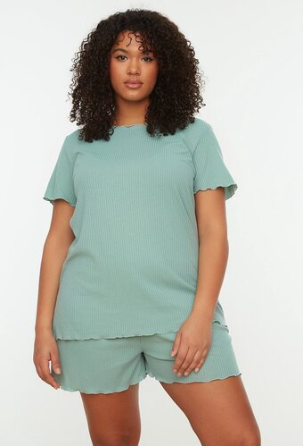 Bol.com Trendyol vrouwen standaard mouw ronde hals pyjamaset grote maten aanbieding