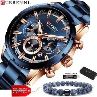 Bol.com Horloges voor mannen heren horloge - incl. & armband en versteller - blauw rosé - litts® aanbieding