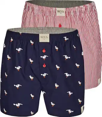 Bol.com Phil & co 2-pack wijde boxershorts heren ph-155 zeemeeuw / gestreept - maat xl - losse boxershort heren aanbieding