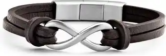 Frank 1967 7fb 0297 leren armband met staal elementen infinity 1,5 x 2 cm - lengte 20 + 1 cm - donkerbruin