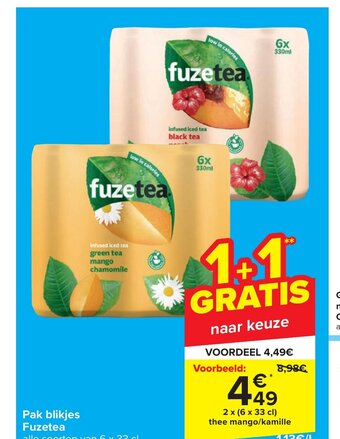 Carrefour Pak blikjes fuzetea aanbieding