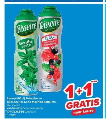Carrefour Siroop (60 cl) teisseire en teisseire for soda machine (385 ml) aanbieding