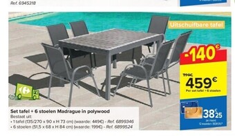 Carrefour Set tafel + 6 stoelen madrague in polywood aanbieding