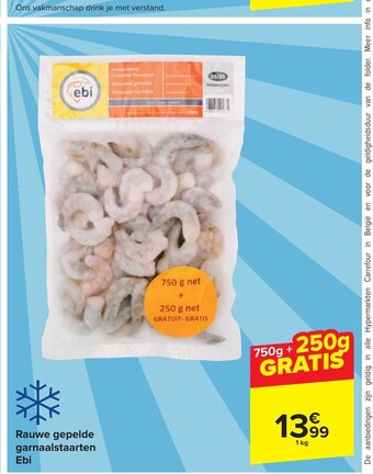 Carrefour Rauwe gepelde garnaalstaarten ebi aanbieding