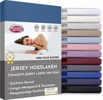 Bol.com Double jersey hoeslaken - hoeslaken 90x200+30 cm - 100% katoen jeans blauw aanbieding