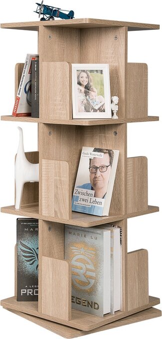 Happyment draaibare boekenkast deluxe - 3 lagen - boekenrek - woonkamer & slaapkamer - hout - mdf - 39x39x128cm