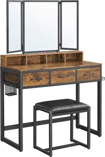 Bol.com In.homexl - leddy kaptafel met kruk - make up tafel - kaptafel met 3-delige spiegel - make up - toilettafel - 140 cm x 90 cm aanbieding