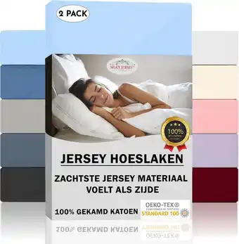 Bol.com Silky jersey - (2 stuks) fijne extra zachte hoeslakens 100% katoen - 90x200+20 cm hemelblauw aanbieding