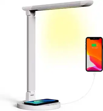 Bol.com Game hero® bureaulamp met draadloze oplaadfunctie - instelbare hoek - dimmerfunctie - met usb ingang - wit aanbieding