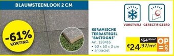 Zelfbouwmarkt KERAMISCHE TERRASTEGEL "BASTOGNE" 60 x 60 x 2 cm aanbieding