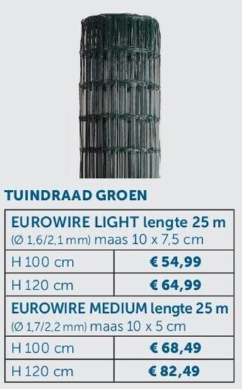 Zelfbouwmarkt TUINDRAAD GROEN EUROWIRE LIGHT lengte 25 m (Ø 1,6/2,1 mm) maas 10 x 7,5 cm H 100 cm aanbieding