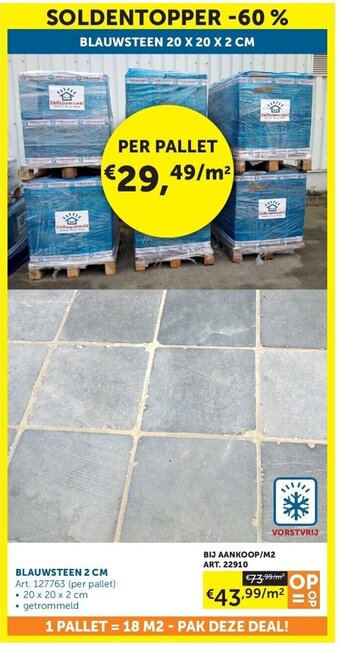 Zelfbouwmarkt BLAUWSTEEN 2 CM Art. 127763 (per pallet) 20 x 20 x 2cm • getrommeld aanbieding