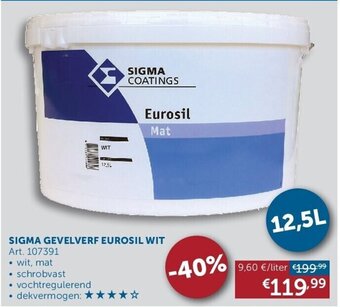 Zelfbouwmarkt SIGMA GEVELVERF EUROSIL WIT Art. 107391 12,5 L aanbieding