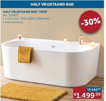 Zelfbouwmarkt HALF VRIJSTAAND BAD "HESS" (l x b x h) 1.700 x 800 x 590 mm • mat wit acryl aanbieding