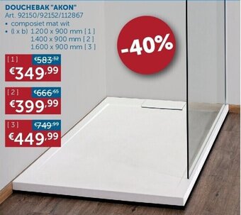 Zelfbouwmarkt DOUCHEBAK "AKON" composiet mat wit (l x b) 1,200 x 900 mm aanbieding