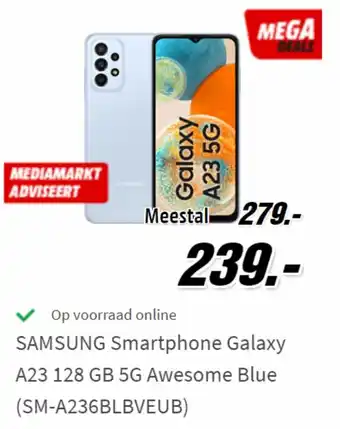 MediaMarkt SAMSUNG Smartphone Galaxy A23 128 GB 5G Awesome Blue (SM-A236BLBVEUB) aanbieding