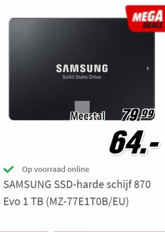 MediaMarkt SAMSUNG SSD-harde schijf 870 Evo 1 TB (MZ-77E1T0B/EU) aanbieding