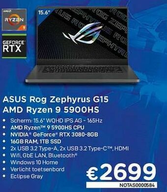 CompuDeals Asus rog zephyrus g15 amd ryzen 9 5900hs aanbieding
