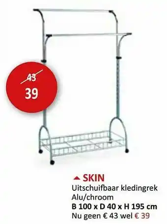 Weba Skin uitschuifbaar kledingrek aanbieding