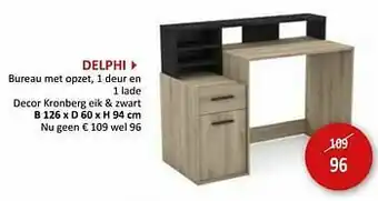 Delphi bureau met opzet, 1 deur en 1 lade