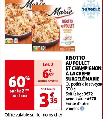 Auchan RISOTTO AU POULET ET CHAMPIGNONS À LA CRÈME SURGELÉ MARIE aanbieding