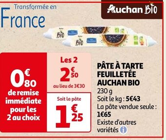 Auchan PÂTE À TARTE FEUILLETÉE AUCHAN BIO 230 g aanbieding