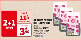 Auchan GRAINES DE CHIA BIO HAPPY BIO 250 g aanbieding