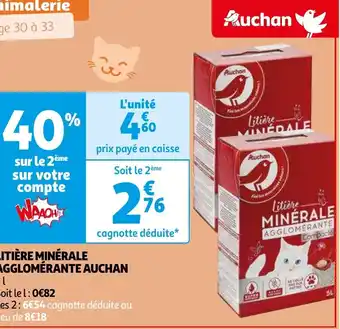 Auchan LITIÈRE MINÉRALE AGGLOMÉRANTE AUCHAN 5L aanbieding