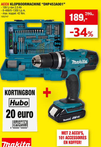 Hubo Makita ACCU KLOPBOORMACHINE "DHP453A001" aanbieding
