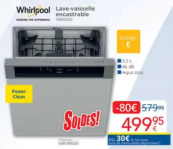 Eldi Lave-vaisselle encastrable WB6020X, 9,5 L / 46 dB / Aqua stop aanbieding