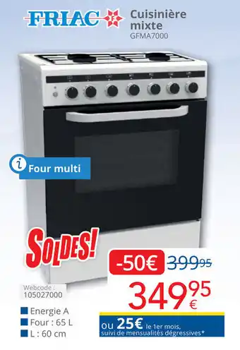 Cuisinière mixte GFMA7000 Energie A Four: 65 L