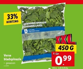 Lidl Verse bladspinazie 450g aanbieding