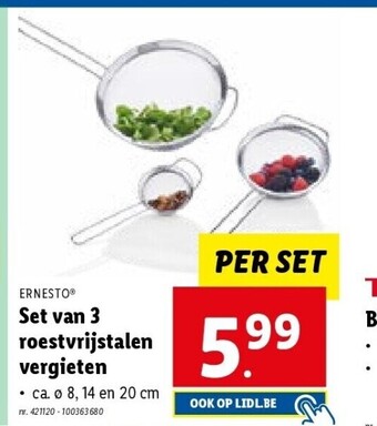 Lidl Set van 3 roestvrijstalen vergieten aanbieding