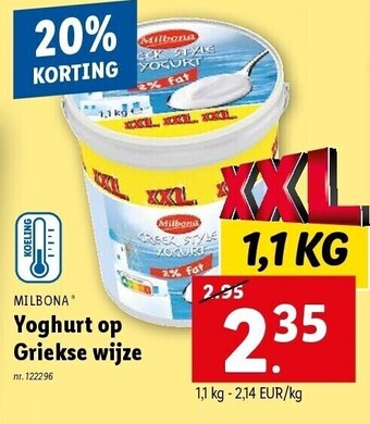 Lidl Yoghurt op griekse wijze 1,1kg aanbieding