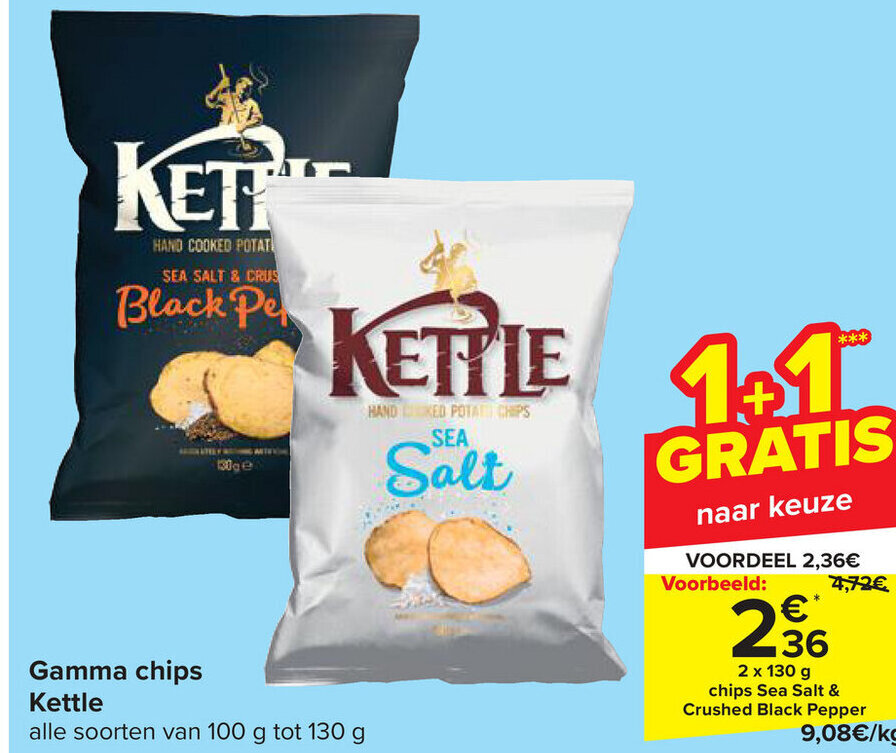 Kettle Gamma chips 2 x 130g promotie bij Carrefour