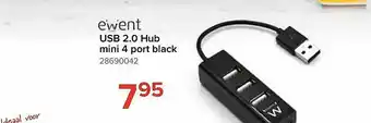 Euroshop Ewent Usb 2.0 Hub Mini 4 Port Black aanbieding