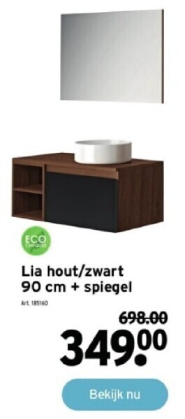GAMMA Lia hout/zwart 90 cm + spiegel aanbieding