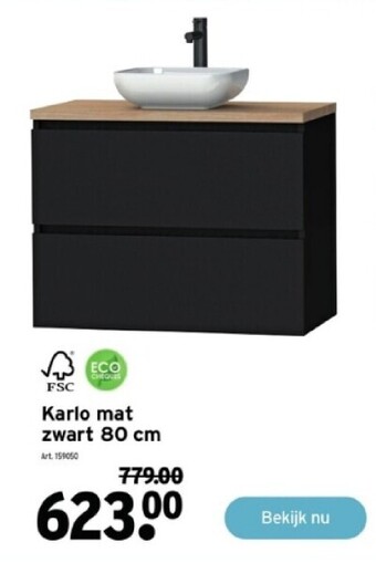 GAMMA Karlo mat zwart 80 cm aanbieding